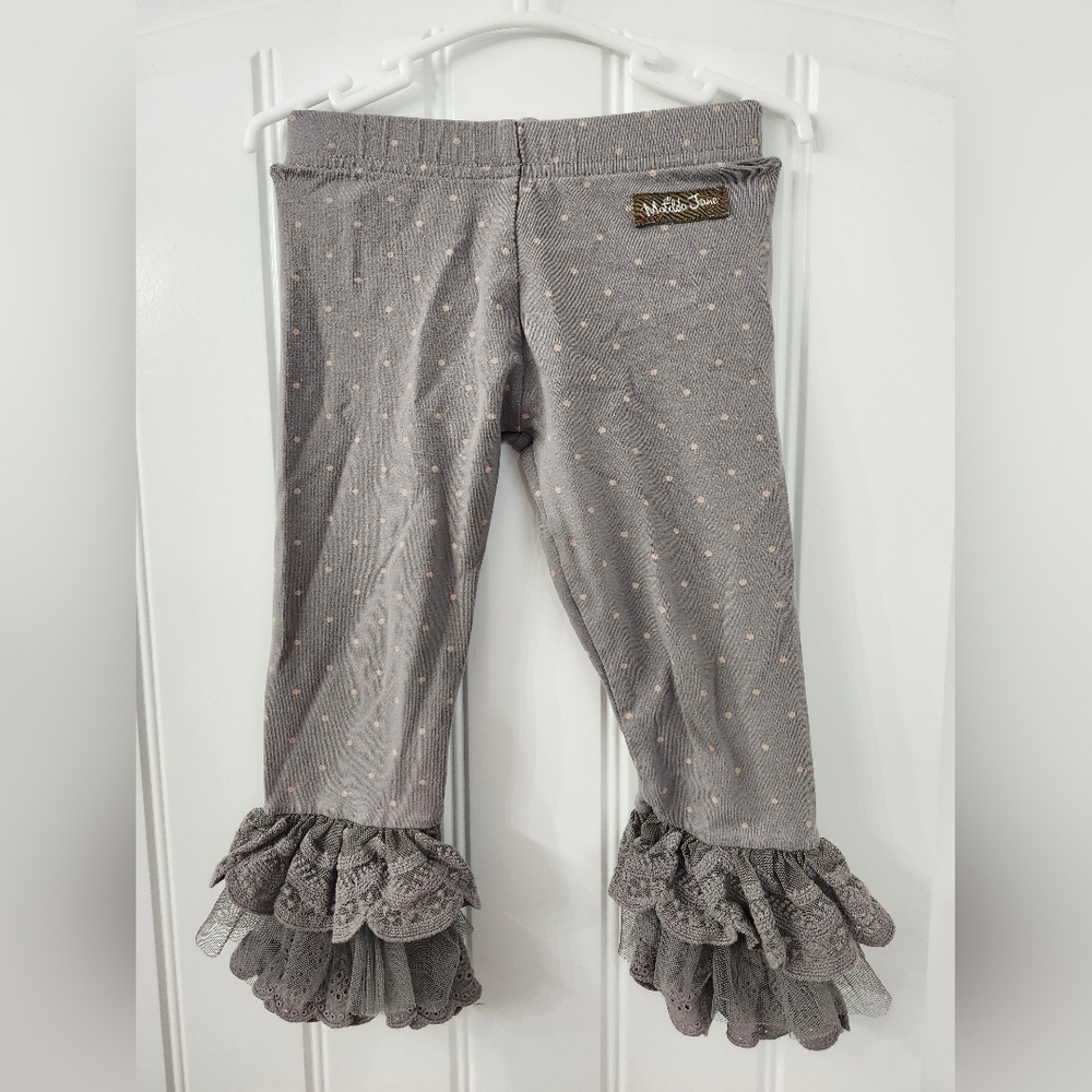 Matilda Jane Girls Gray Polka Dot Leggings Pants Size 2